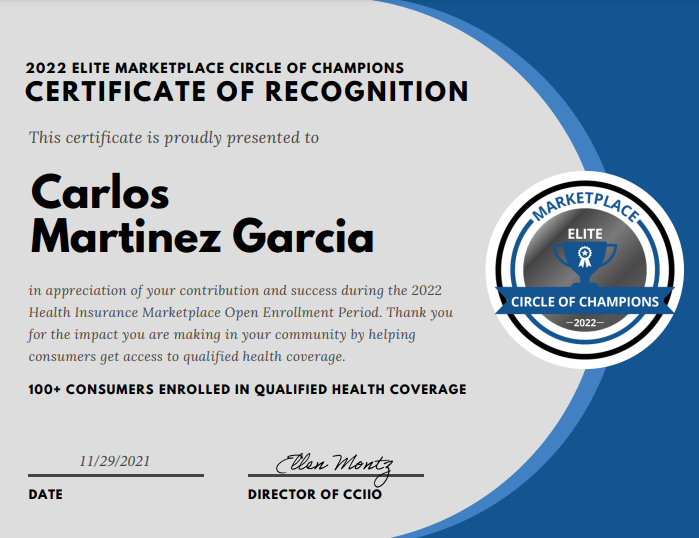 Agent Carlos Martinez at Shield Insurance Wins Award